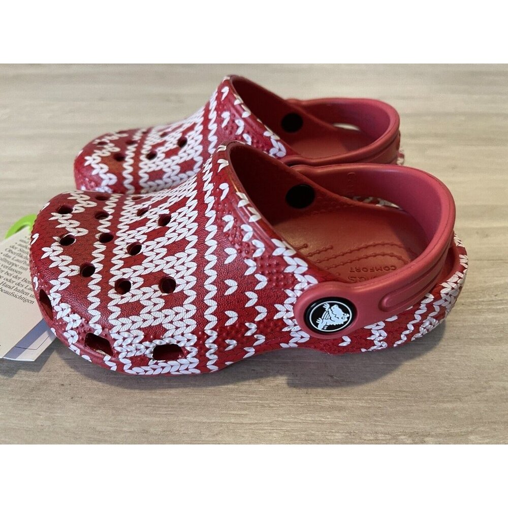 Crocs Clogs Boys Girls Kids Size C9 Holiday Ugly Christmas Sweater Red White